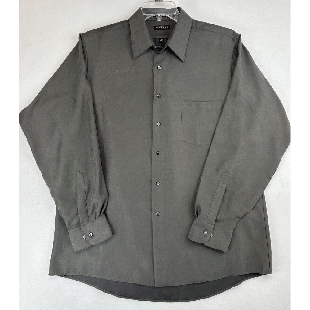 Van Heusen Dress Shirt 16.5‎ Dark Gray Green Long Sleeved Button Up Down 34/35